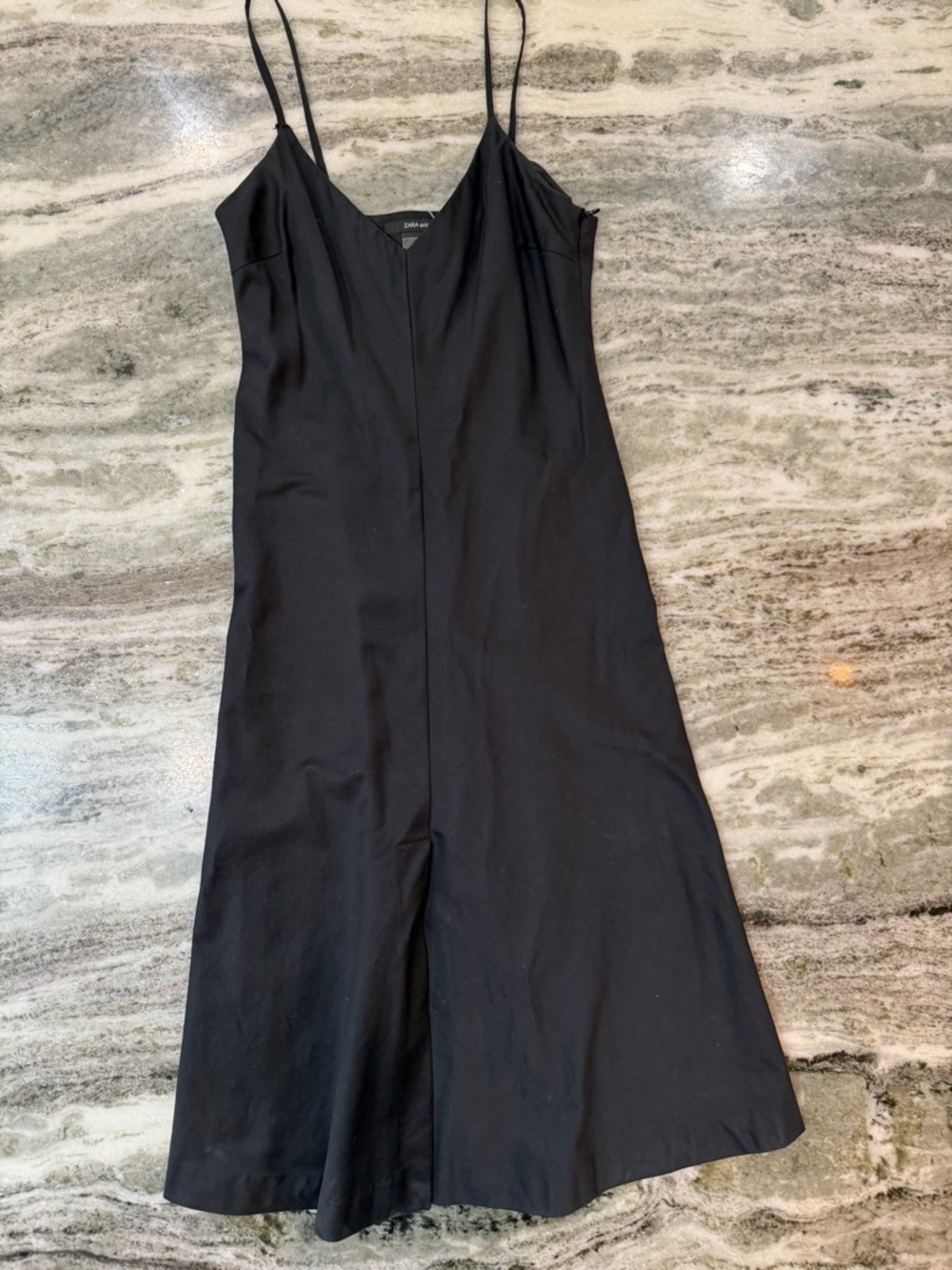 Zara Black Midi Dress Spaghetti Strap Minimal Chic Size Small - Picture 3 of 7